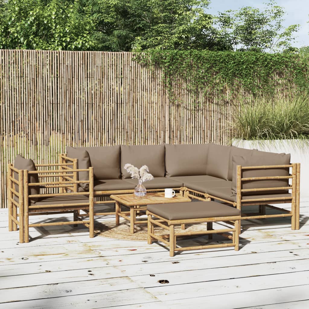 Set Salotto da Giardino 8pz con Cuscini Tortora Bambù | homemem39