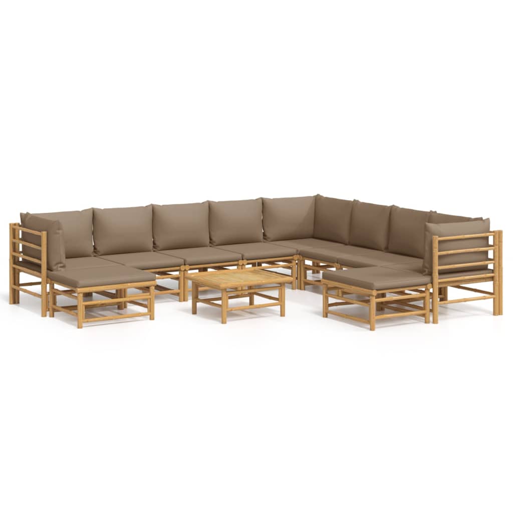 Set Salotto da Giardino 11pz con Cuscini Tortora Bambù | homemem39