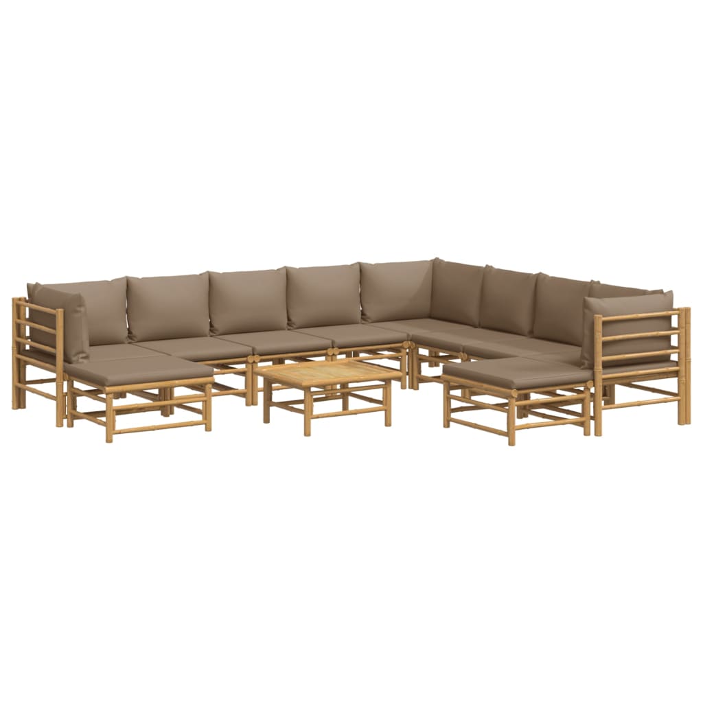 Set Salotto da Giardino 11pz con Cuscini Tortora Bambù | homemem39