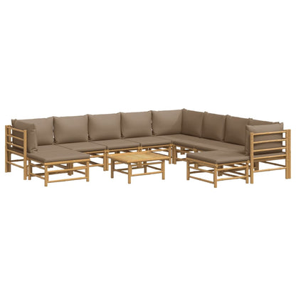 Set Salotto da Giardino 11pz con Cuscini Tortora Bambù | homemem39