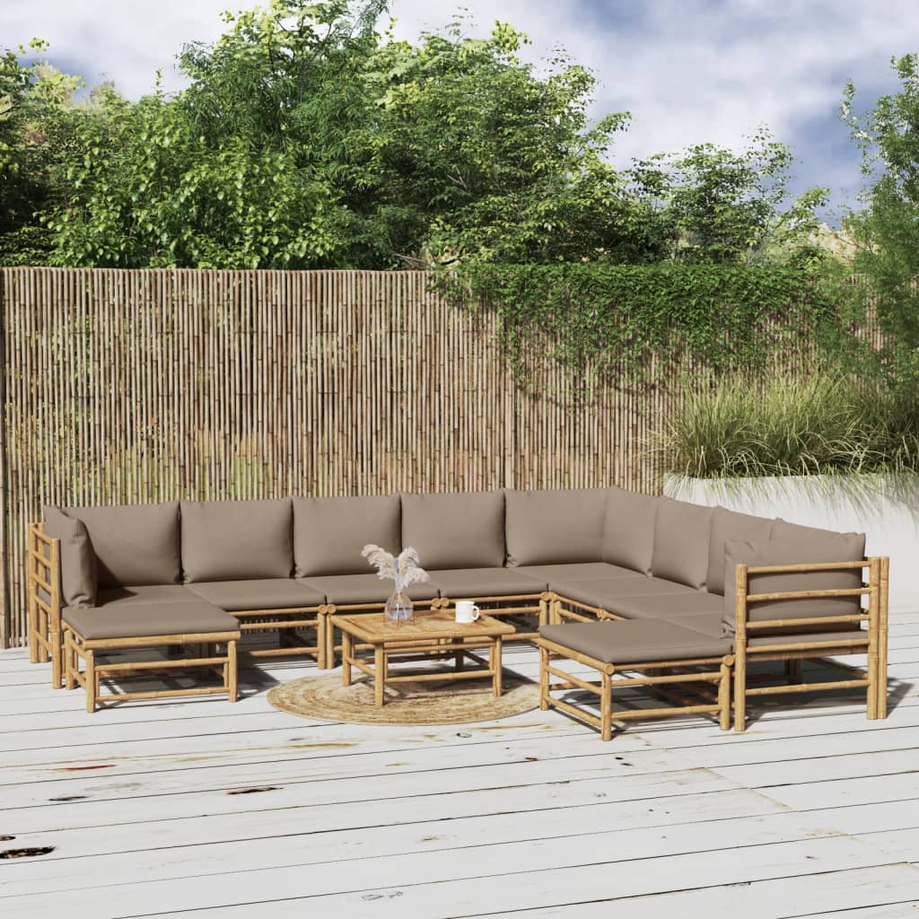 Set Salotto da Giardino 11pz con Cuscini Tortora Bambù | homemem39