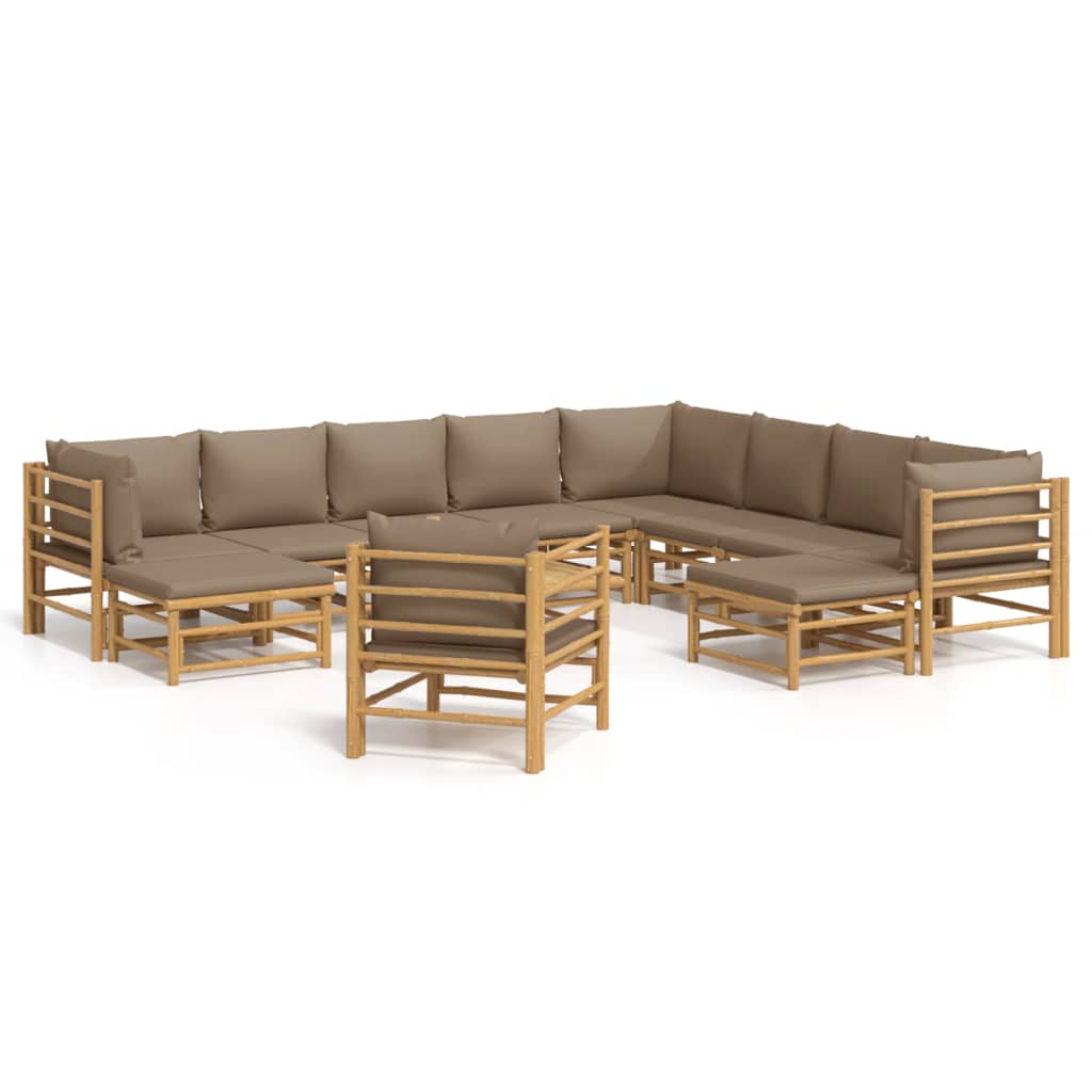 Set Salotto da Giardino 12pz con Cuscini Tortora Bambù | homemem39