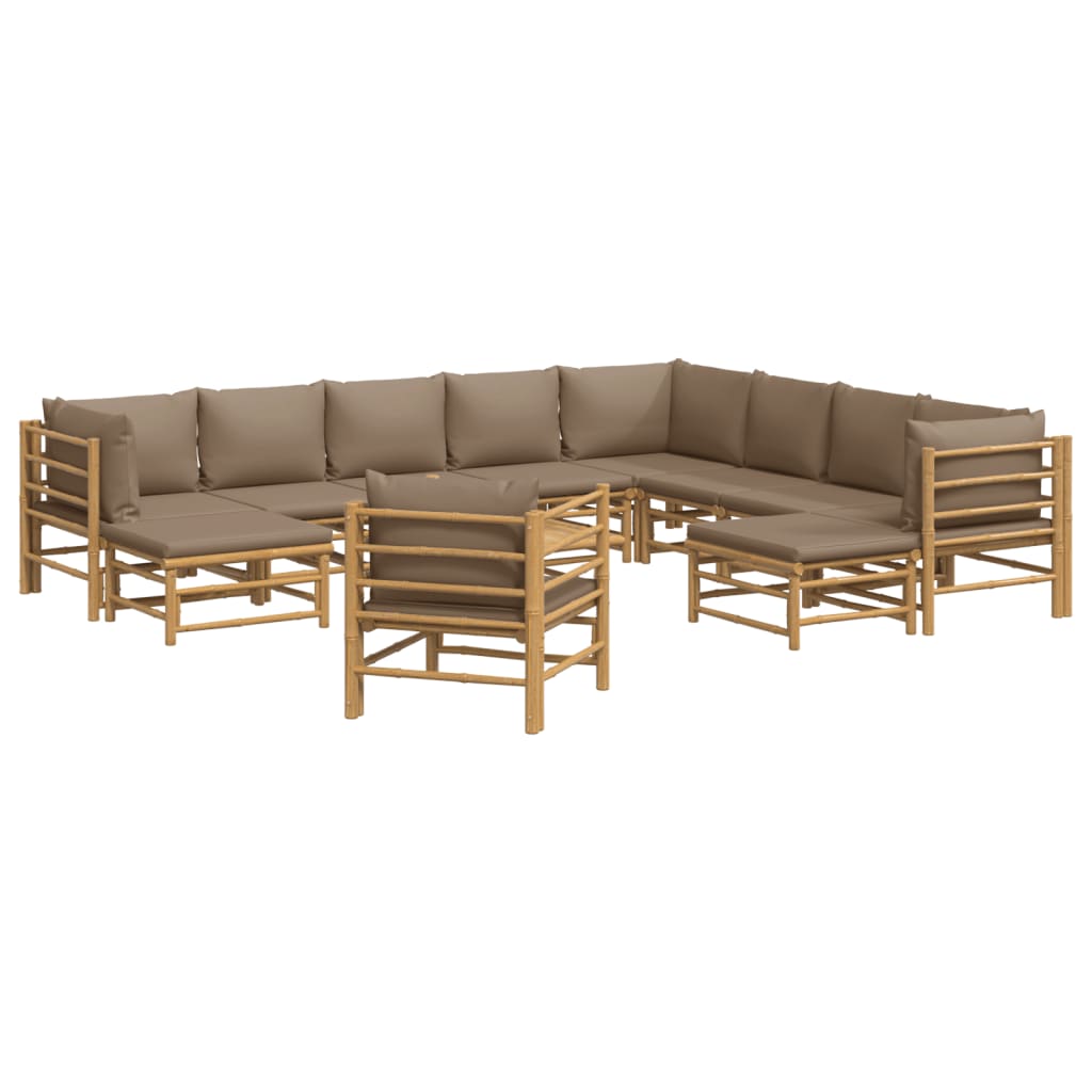 Set Salotto da Giardino 12pz con Cuscini Tortora Bambù | homemem39