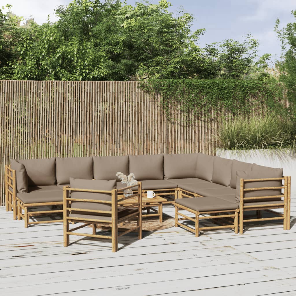 Set Salotto da Giardino 12pz con Cuscini Tortora Bambù | homemem39