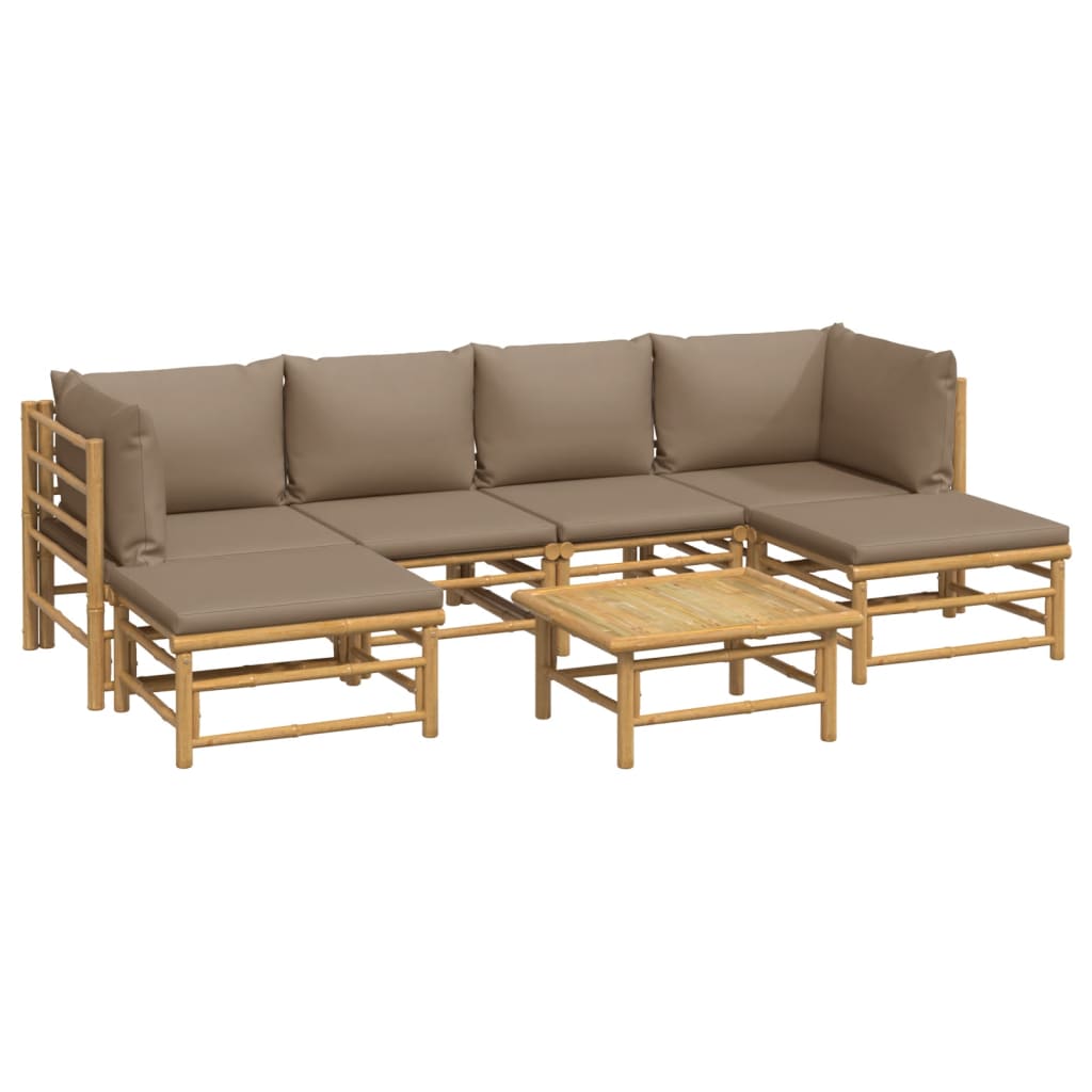 Set Salotto da Giardino 7pz con Cuscini Tortora Bambù | homemem39