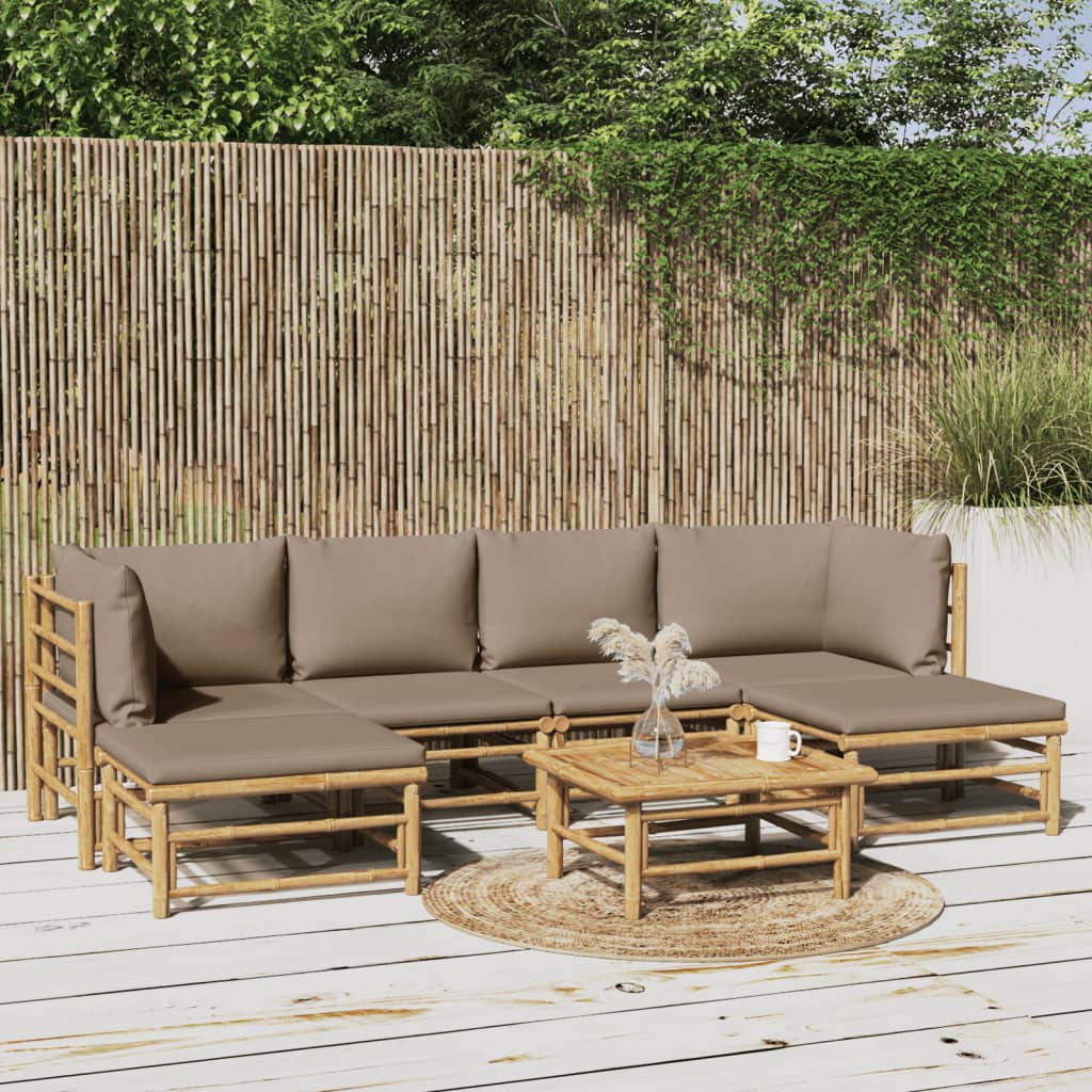 Set Salotto da Giardino 7pz con Cuscini Tortora Bambù | homemem39