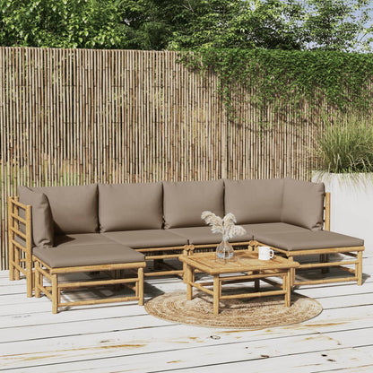 Set Salotto da Giardino 7pz con Cuscini Tortora Bambù | homemem39