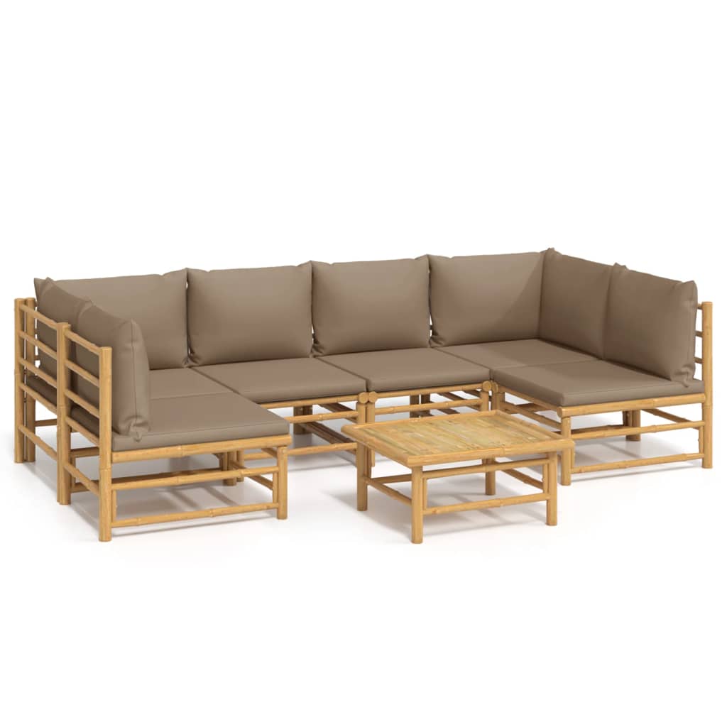 Set Salotto da Giardino 7pz con Cuscini Tortora Bambù | homemem39