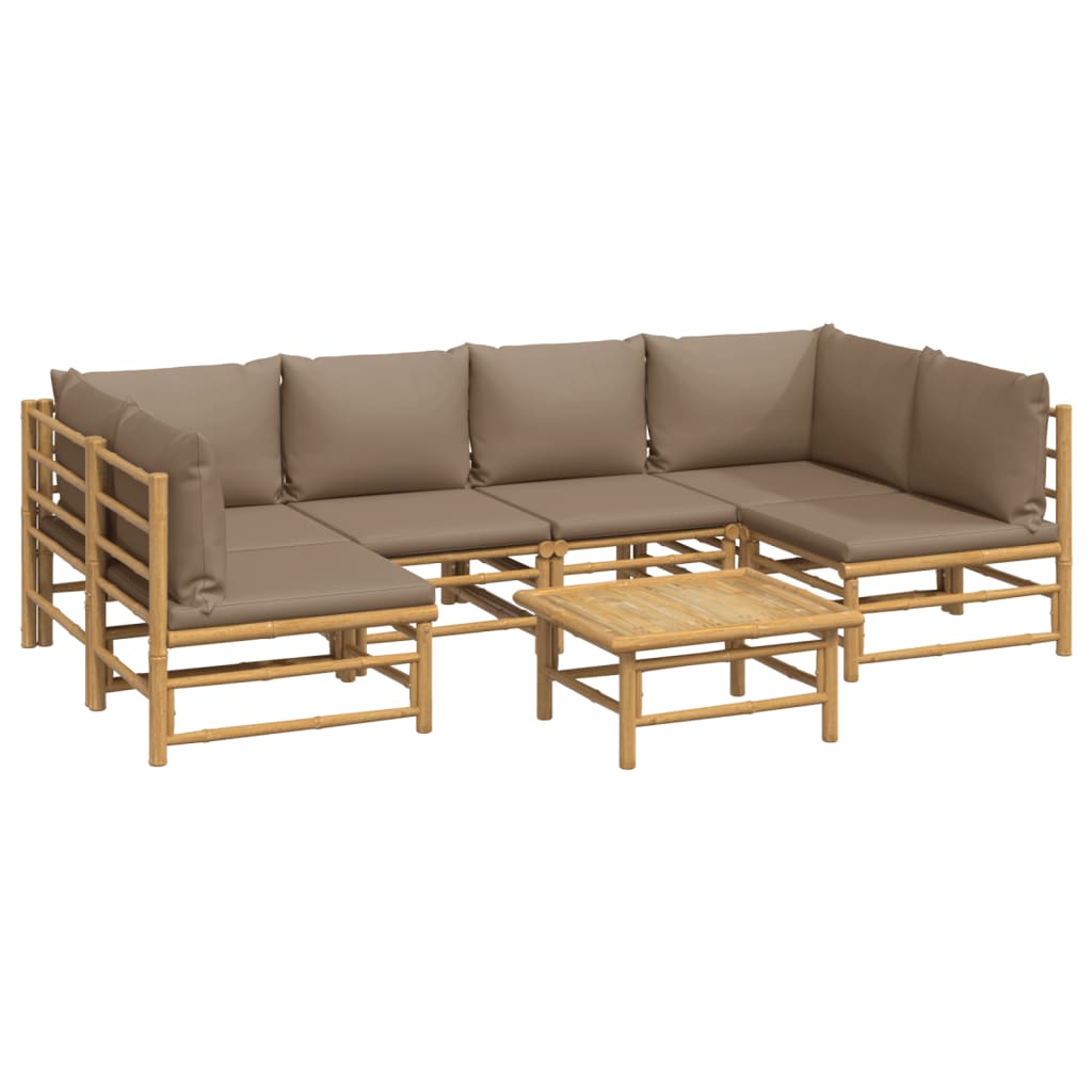 Set Salotto da Giardino 7pz con Cuscini Tortora Bambù | homemem39