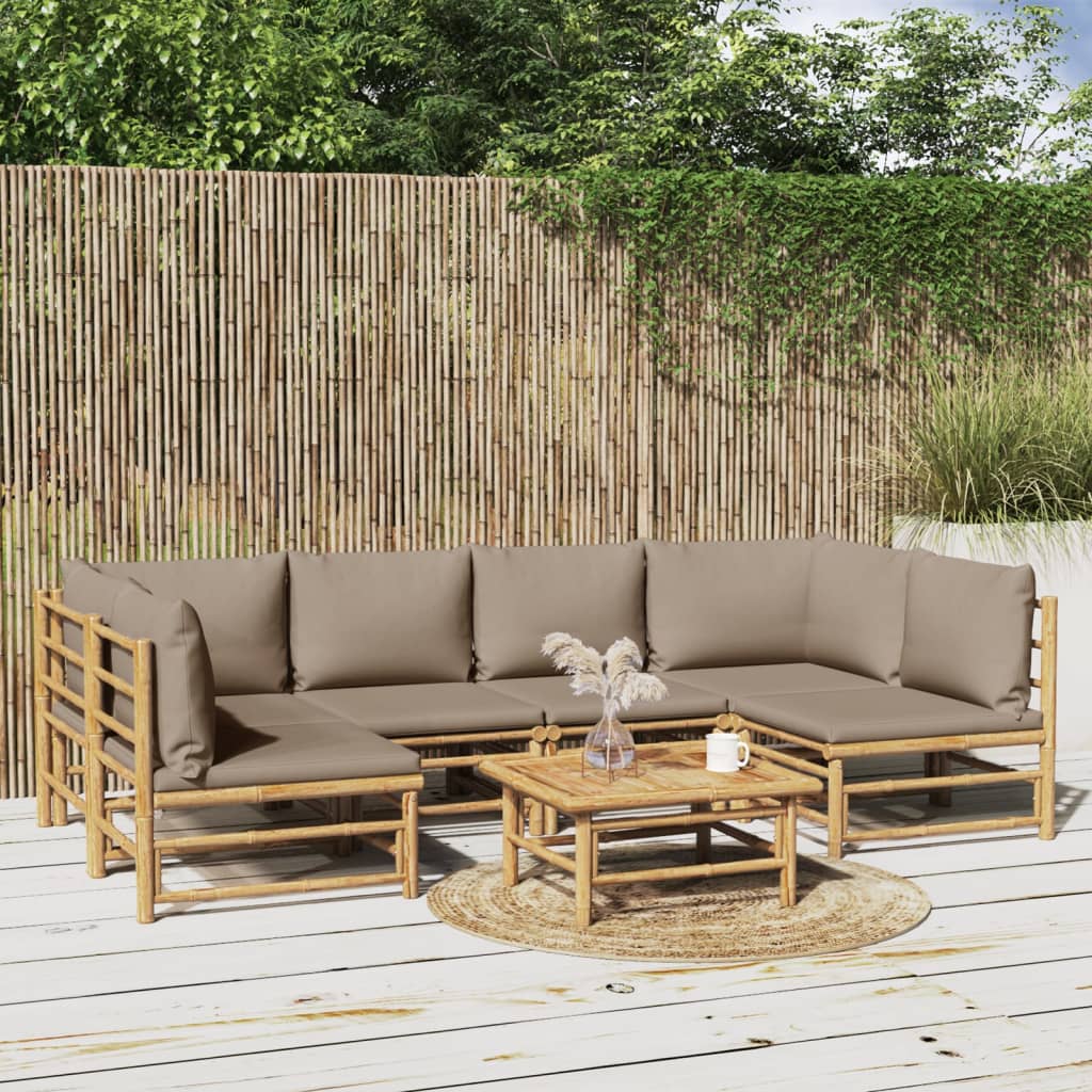 Set Salotto da Giardino 7pz con Cuscini Tortora Bambù | homemem39