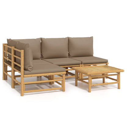 Set Salotto da Giardino 5pz con Cuscini Tortora Bambù | homemem39