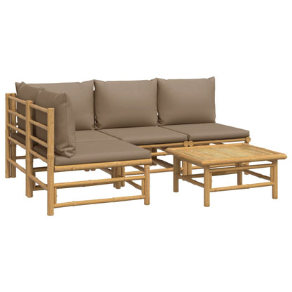 Set Salotto da Giardino 5pz con Cuscini Tortora Bambù | homemem39
