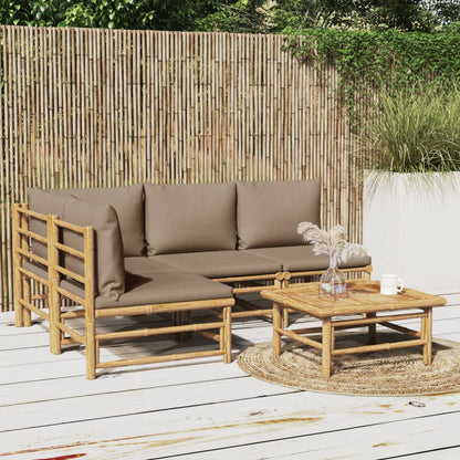 Set Salotto da Giardino 5pz con Cuscini Tortora Bambù | homemem39
