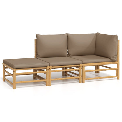 Set Salotto da Giardino 3pz con Cuscini Tortora Bambù | homemem39