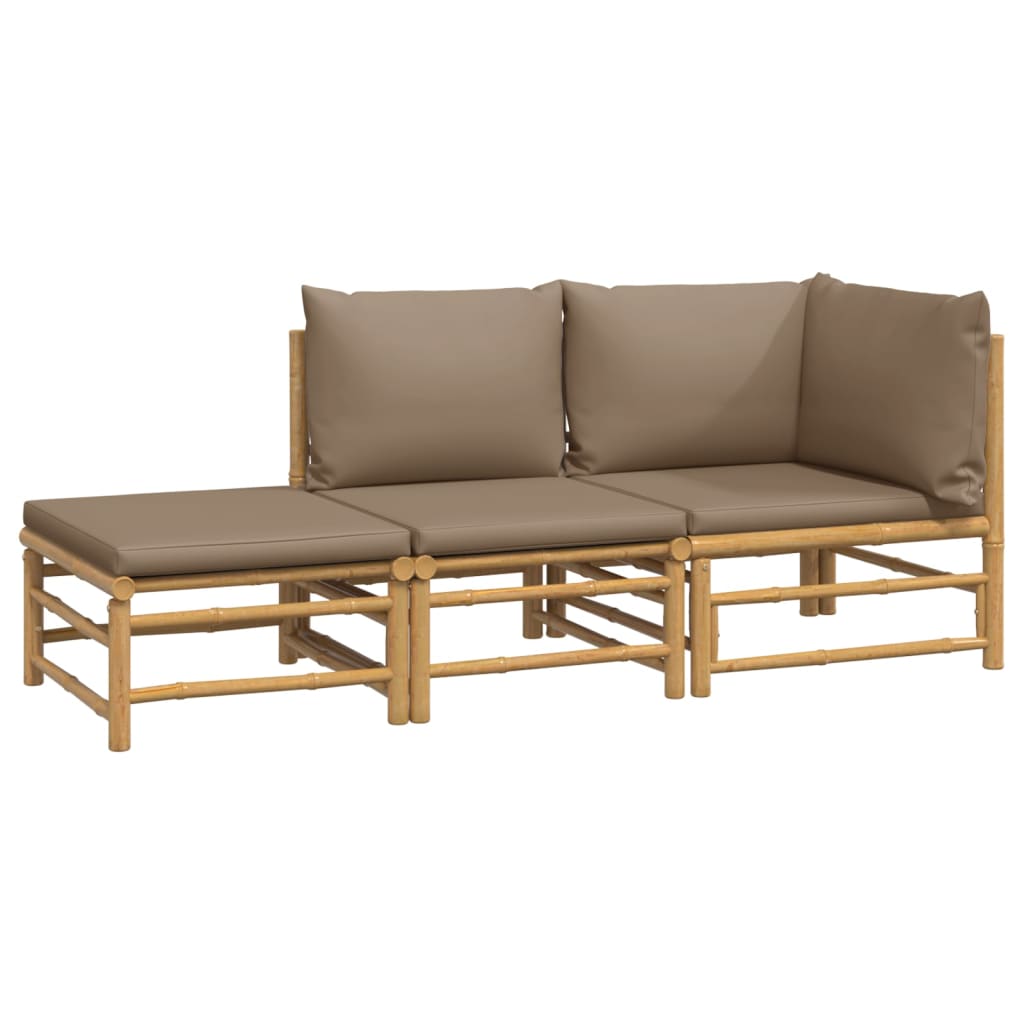 Set Salotto da Giardino 3pz con Cuscini Tortora Bambù | homemem39