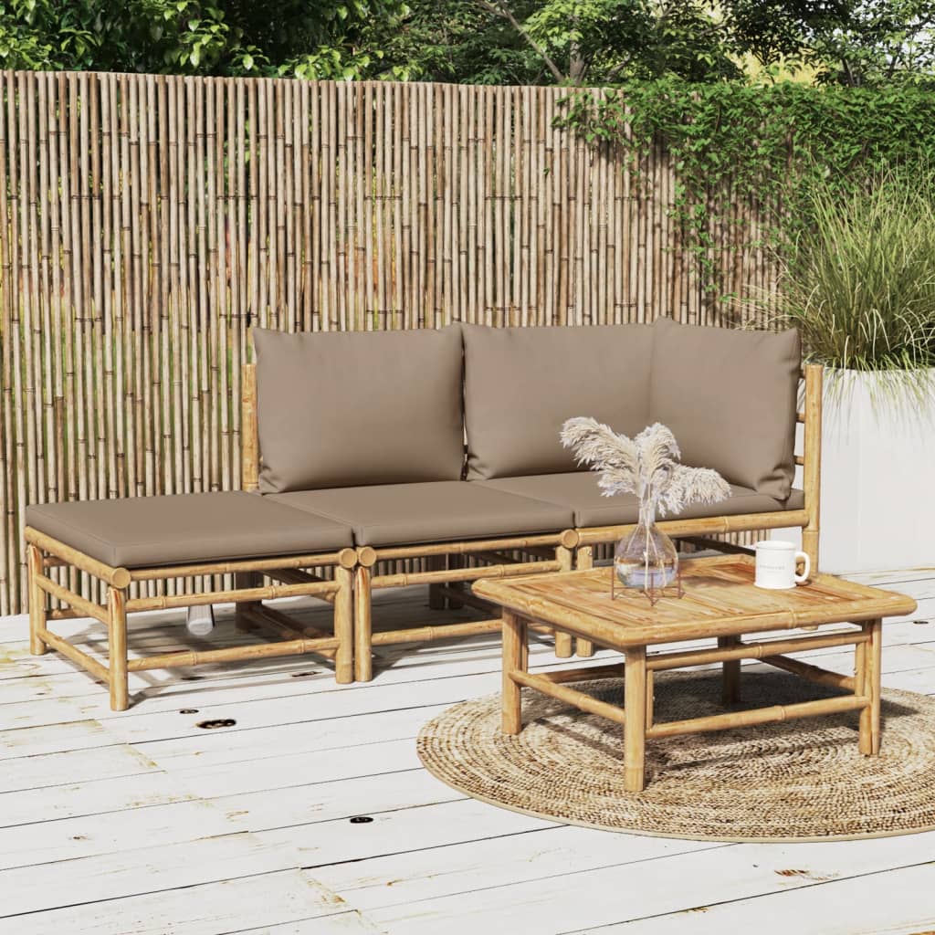 Set Salotto da Giardino 3pz con Cuscini Tortora Bambù | homemem39