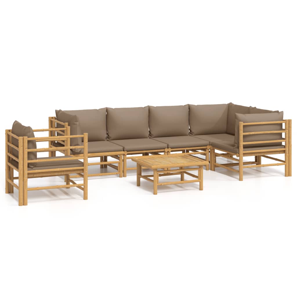 Set Salotto da Giardino 7pz con Cuscini Tortora Bambù | homemem39