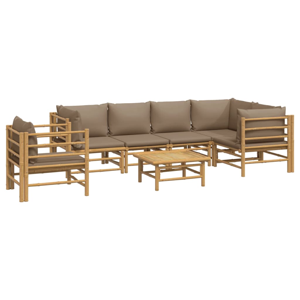 Set Salotto da Giardino 7pz con Cuscini Tortora Bambù | homemem39