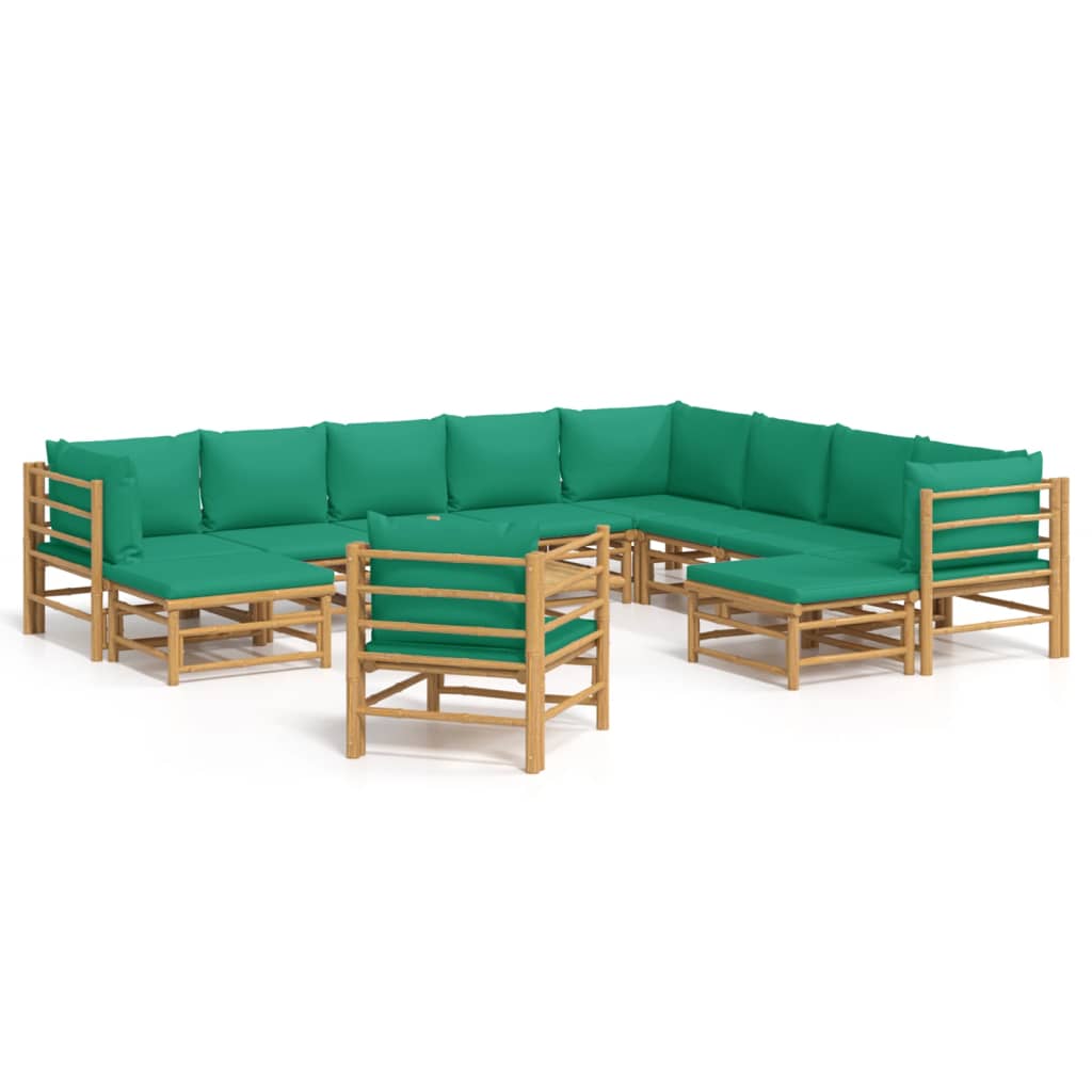 Set Salotto da Giardino 12pz con Cuscini Verdi Bambù - homemem39