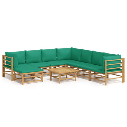 Set Salotto da Giardino 9pz con Cuscini Verdi Bambù - homemem39