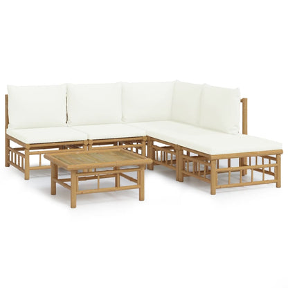 Set Salotto da Giardino 6pz con Cuscini Bianco Crema in Bambù - homemem39