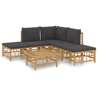 Set Salotto da Giardino 6pz con Cuscini Grigio Scuro Bambù | homemem39