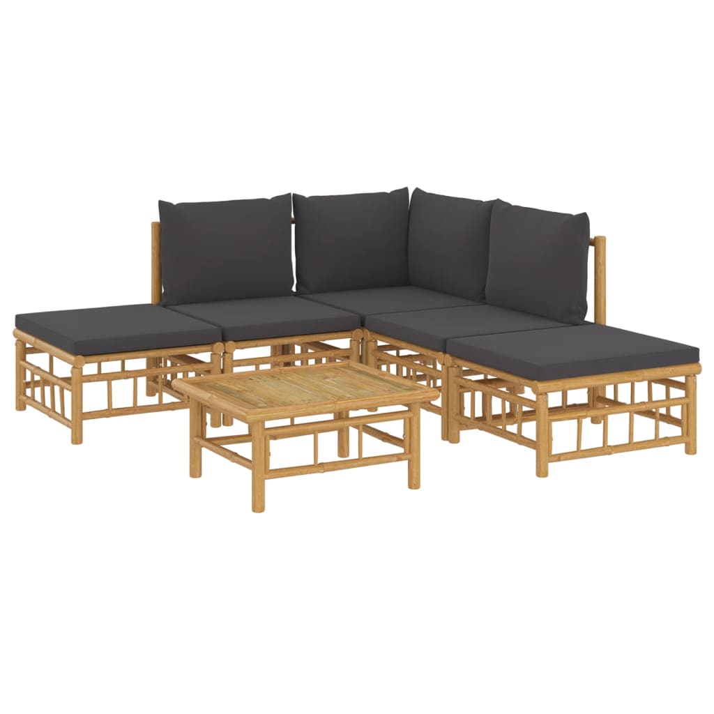 Set Salotto da Giardino 6pz con Cuscini Grigio Scuro Bambù | homemem39