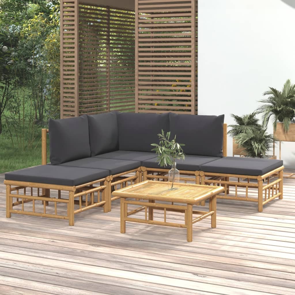 Set Salotto da Giardino 6pz con Cuscini Grigio Scuro Bambù | homemem39