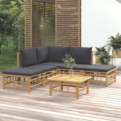 Set Salotto da Giardino 6pz con Cuscini Grigio Scuro Bambù | homemem39