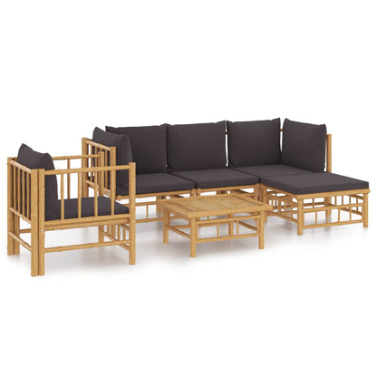 Set Salotto da Giardino 6pz con Cuscini Grigio Scuro Bambù | homemem39