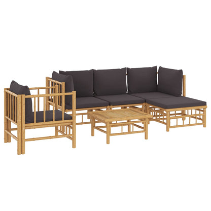 Set Salotto da Giardino 6pz con Cuscini Grigio Scuro Bambù | homemem39