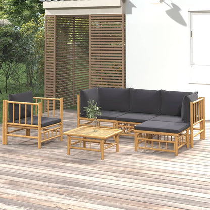 Set Salotto da Giardino 6pz con Cuscini Grigio Scuro Bambù | homemem39