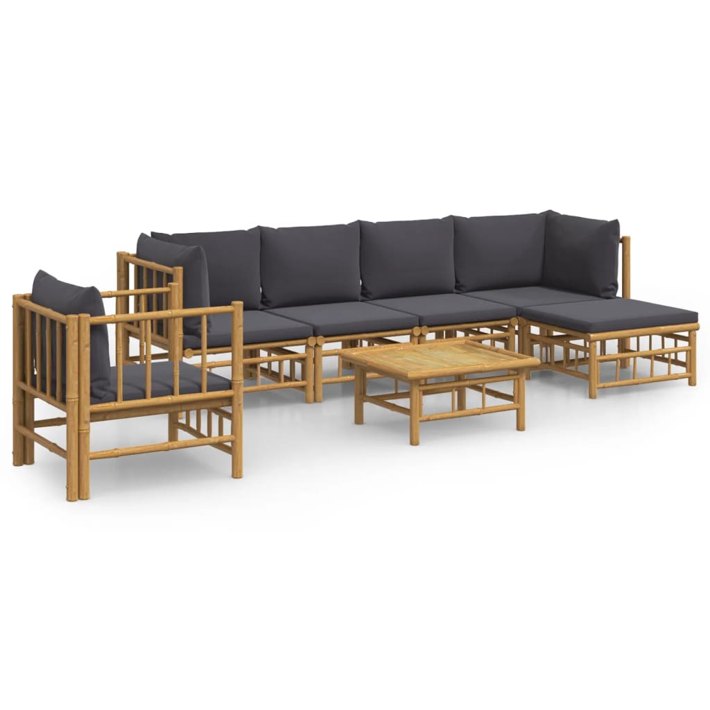 Set Salotto da Giardino 7pz con Cuscini Grigio Scuro Bambù | homemem39