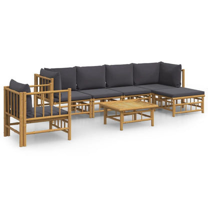 Set Salotto da Giardino 7pz con Cuscini Grigio Scuro Bambù | homemem39