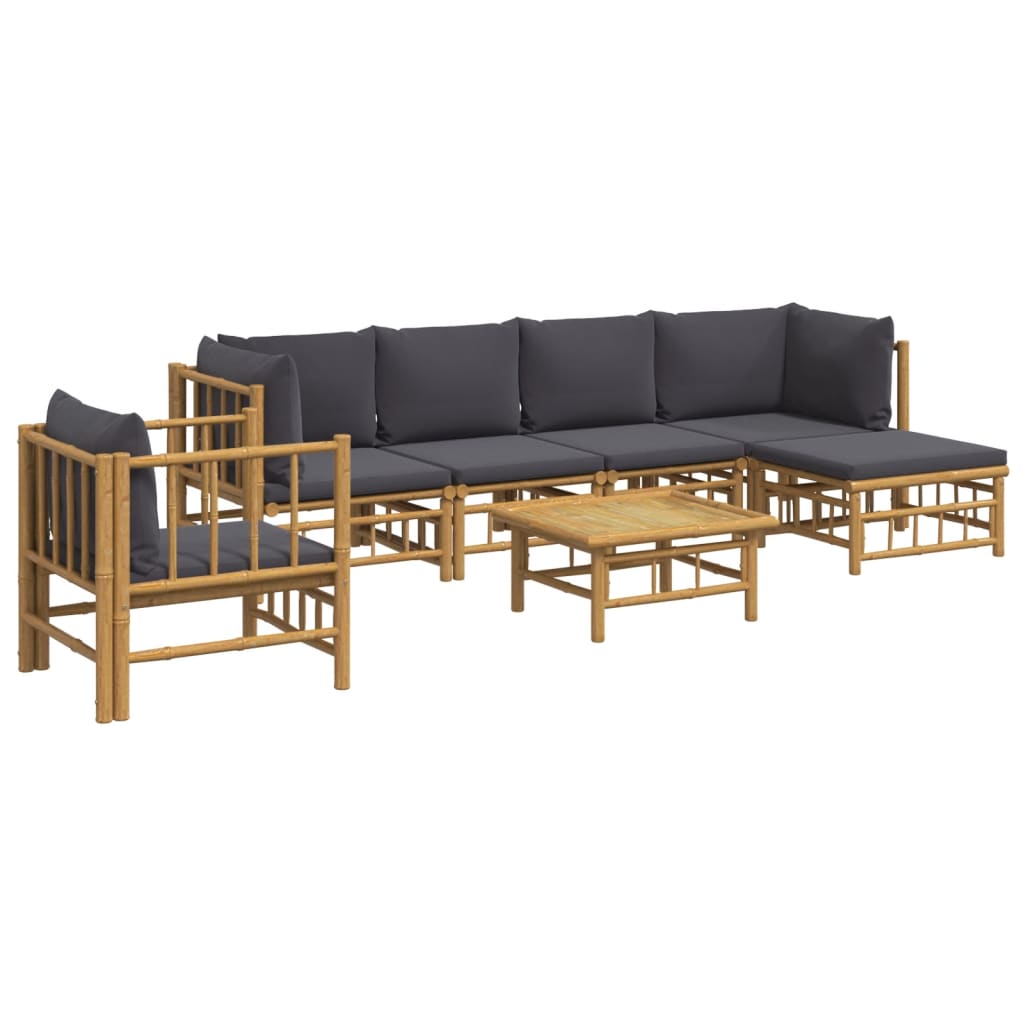 Set Salotto da Giardino 7pz con Cuscini Grigio Scuro Bambù | homemem39