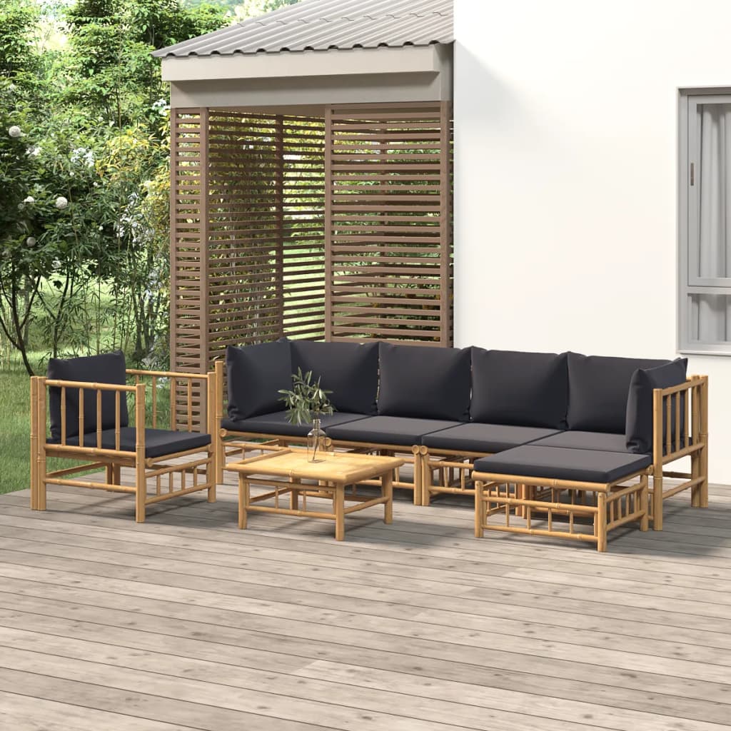 Set Salotto da Giardino 7pz con Cuscini Grigio Scuro Bambù | homemem39