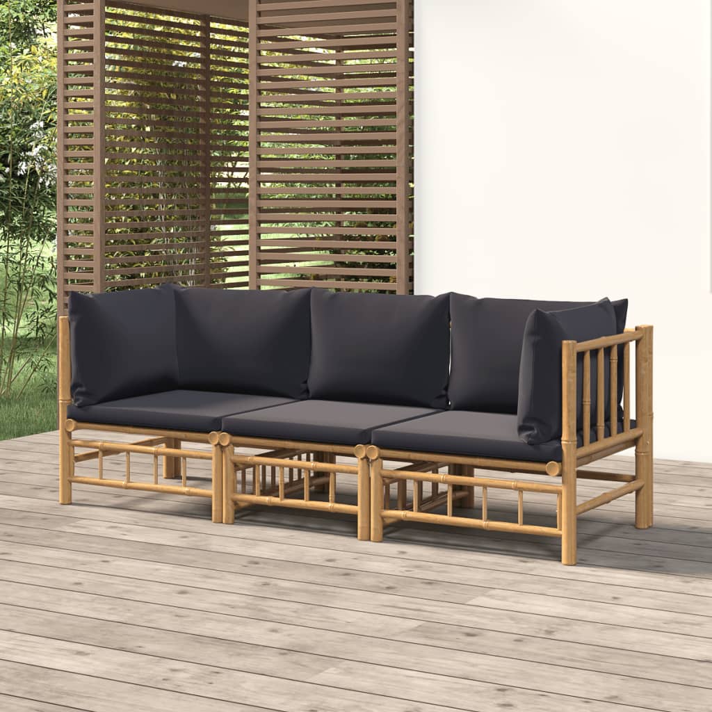 Set Salotto da Giardino 3pz con Cuscini Grigio Scuro Bambù - homemem39
