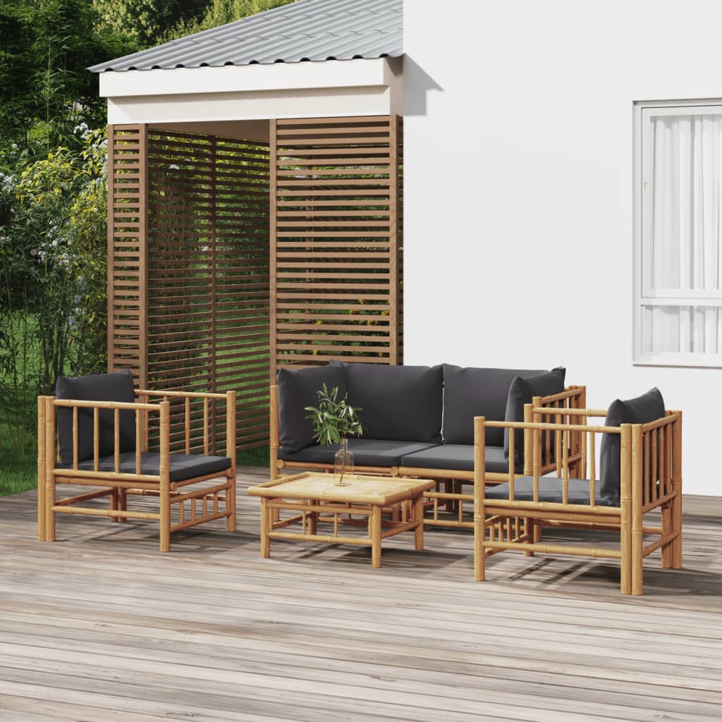 Set Salotto da Giardino 5pz con Cuscini Grigio Scuro Bambù | homemem39