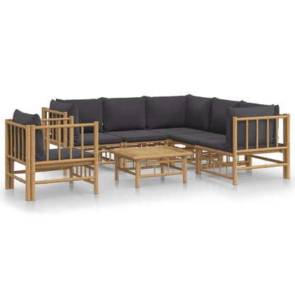 Set Salotto da Giardino 7pz con Cuscini Grigio Scuro Bambù | homemem39