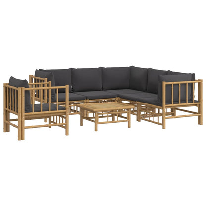 Set Salotto da Giardino 7pz con Cuscini Grigio Scuro Bambù | homemem39
