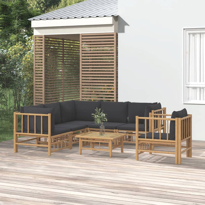 Set Salotto da Giardino 7pz con Cuscini Grigio Scuro Bambù | homemem39