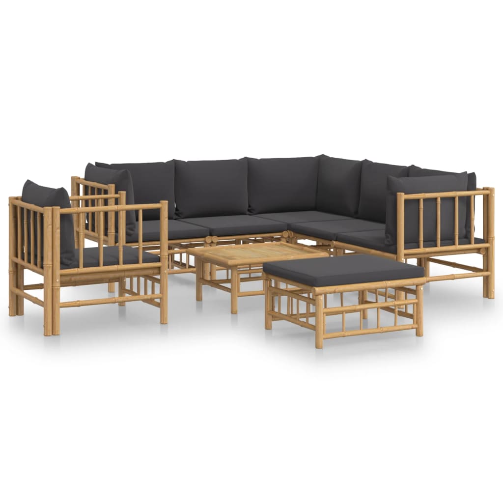 Set Salotto da Giardino 8pz con Cuscini Grigio Scuro Bambù | homemem39