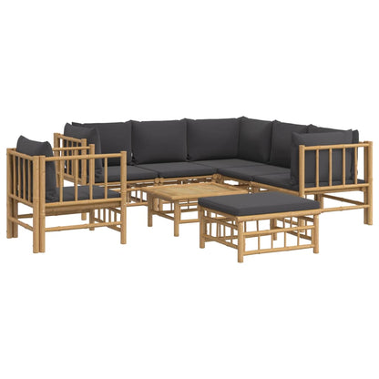 Set Salotto da Giardino 8pz con Cuscini Grigio Scuro Bambù | homemem39