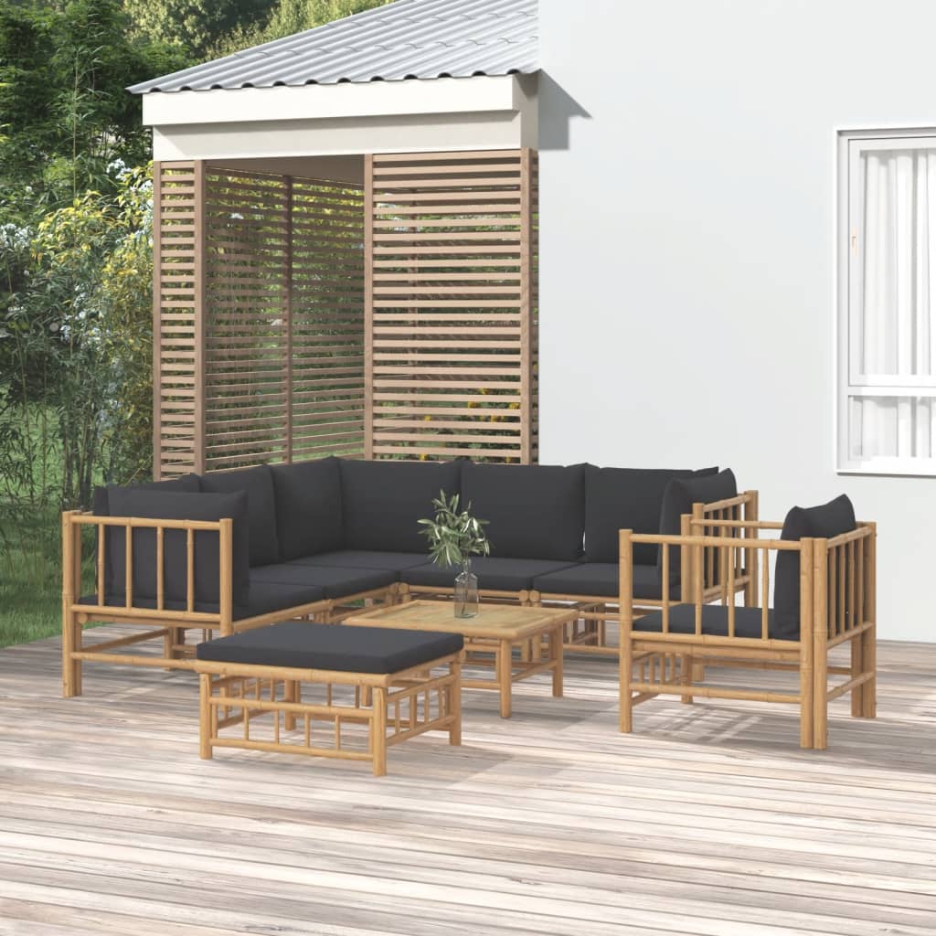 Set Salotto da Giardino 8pz con Cuscini Grigio Scuro Bambù | homemem39