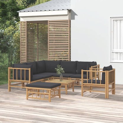Set Salotto da Giardino 8pz con Cuscini Grigio Scuro Bambù | homemem39