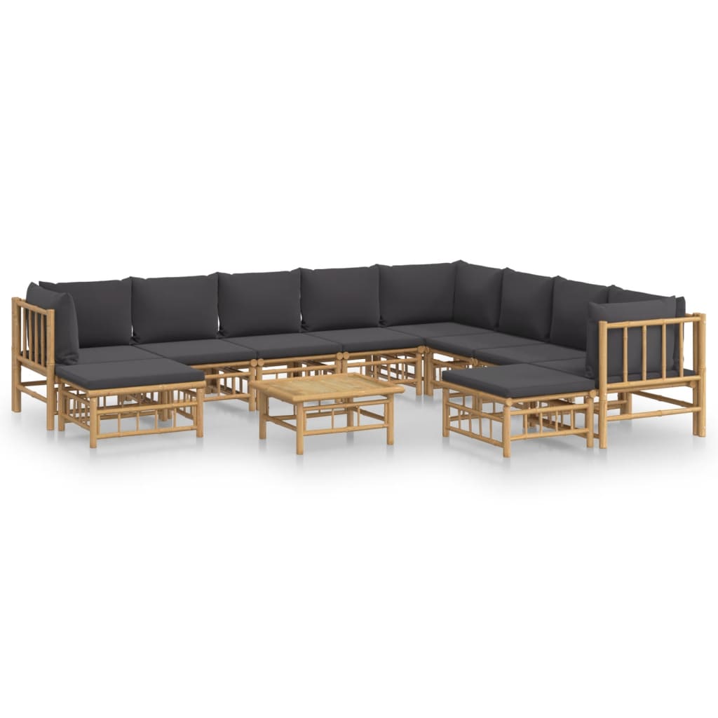 Set Salotto da Giardino 11pz con Cuscini Grigio Scuro Bambù | homemem39