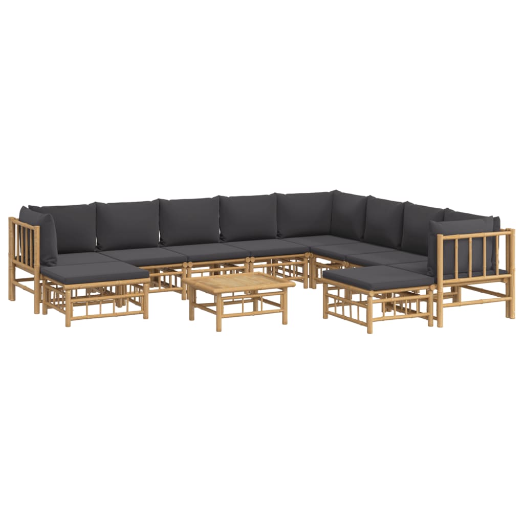 Set Salotto da Giardino 11pz con Cuscini Grigio Scuro Bambù | homemem39