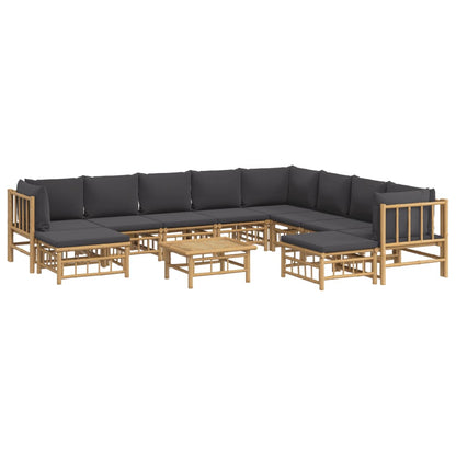 Set Salotto da Giardino 11pz con Cuscini Grigio Scuro Bambù | homemem39