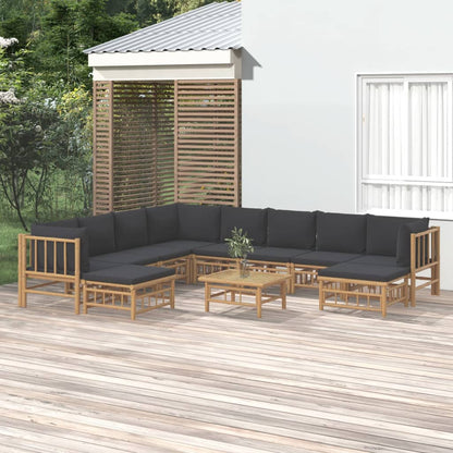 Set Salotto da Giardino 11pz con Cuscini Grigio Scuro Bambù | homemem39