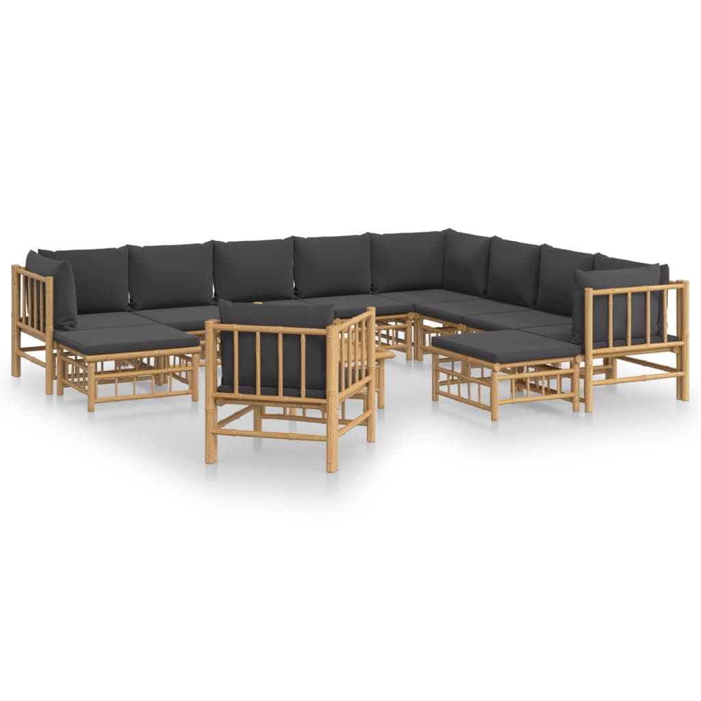 Set Salotto da Giardino 12pz con Cuscini Grigio Scuro Bambù | homemem39